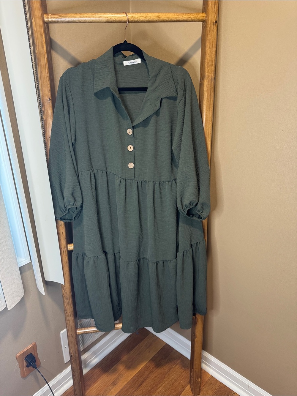 Olive Green Tiered Button-Front Women's Maternity Dress